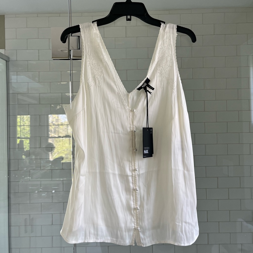 NWT Paige Embroidered Ivory Silky Tank Top